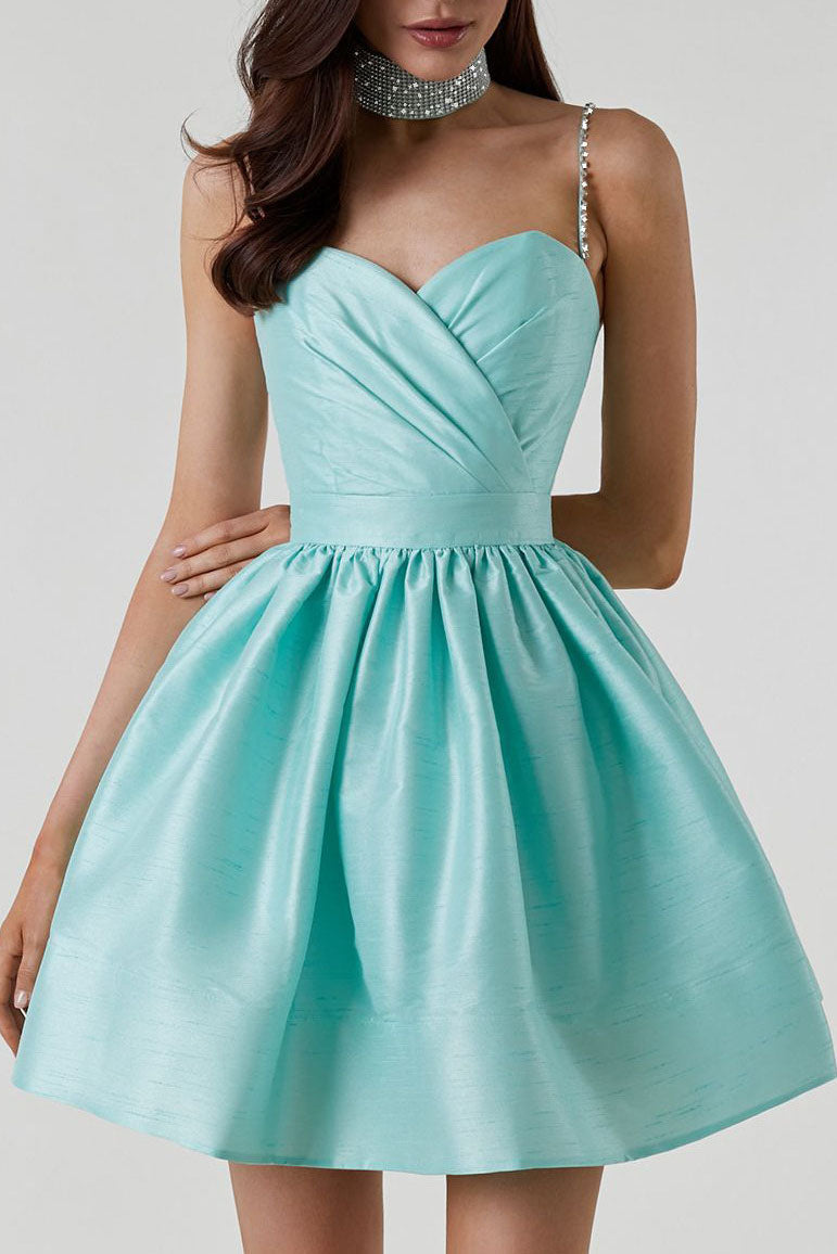 Sweet High-Waisted Ruched Fluffy Mini-Length Dress
