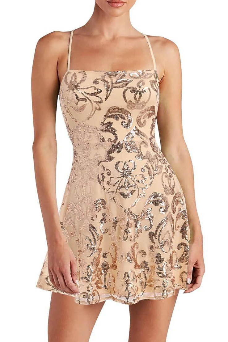 Sleeveless Sequined Strap Mini-Length Dress