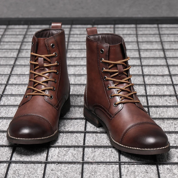 Burnished Full-Grain Leather Boots with Burnished Finish