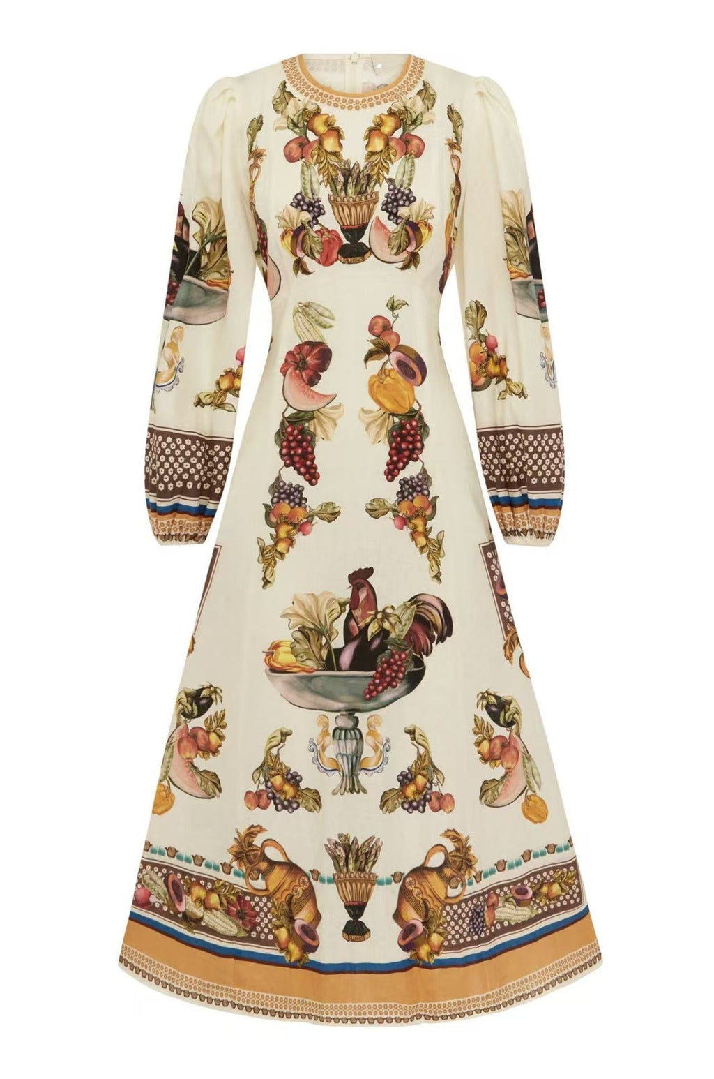 Puff Sleeve Retro Midi-Length Dress