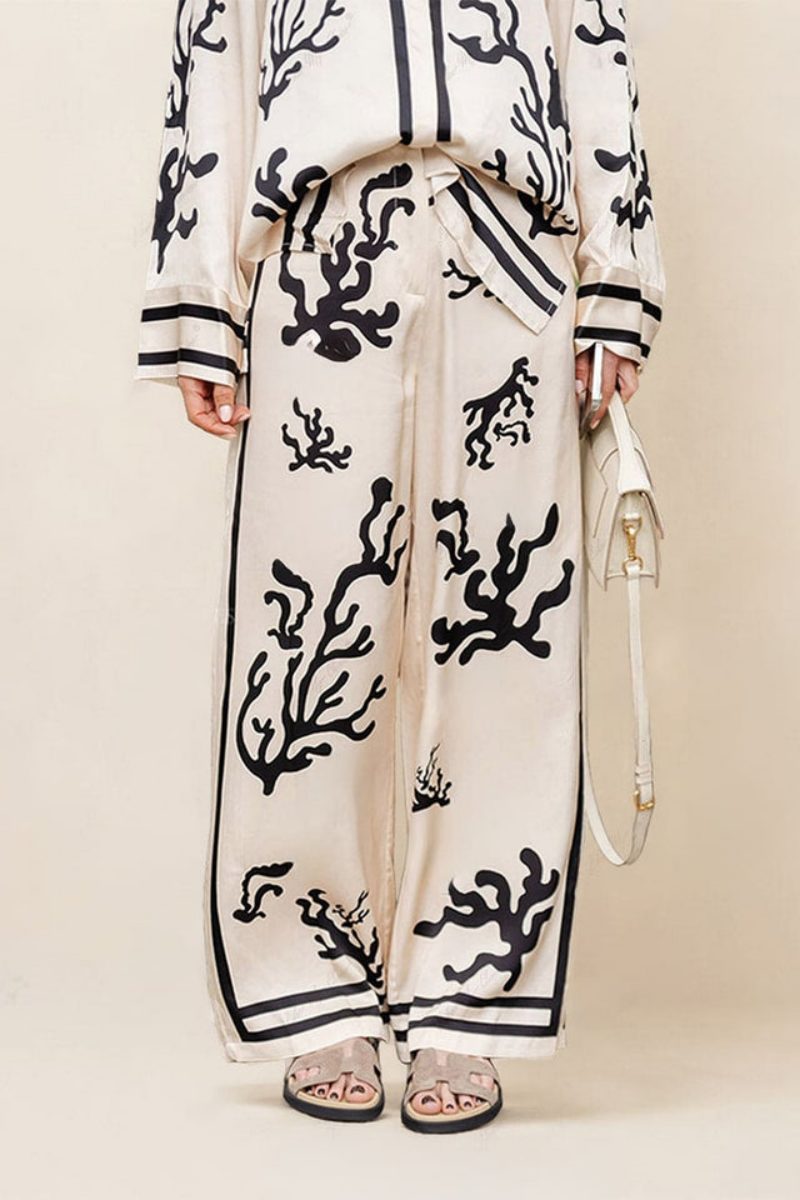 Wide-Leg Silhouette Patterned Trousers-Set