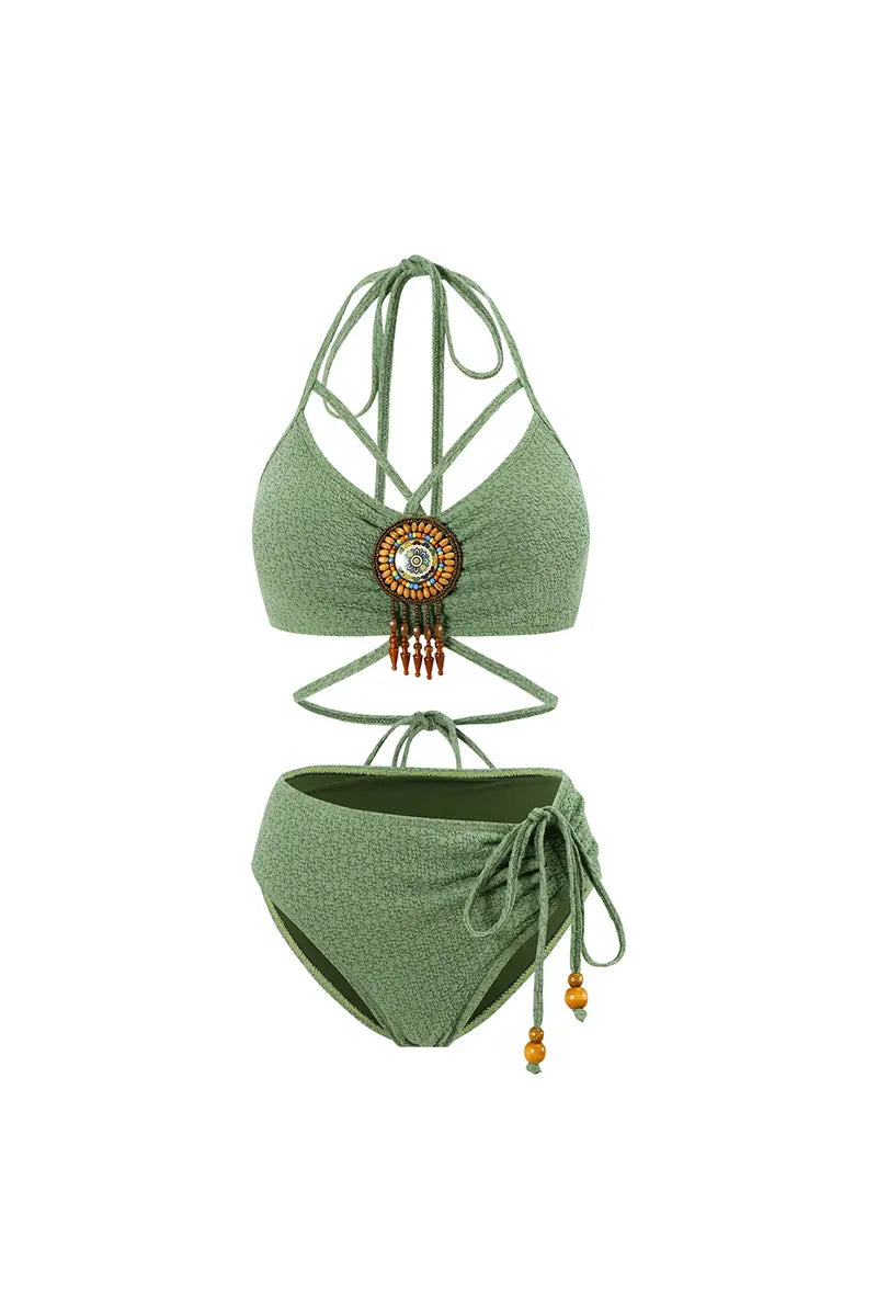 Boho Sage Green Two-Piece Bikini for Women