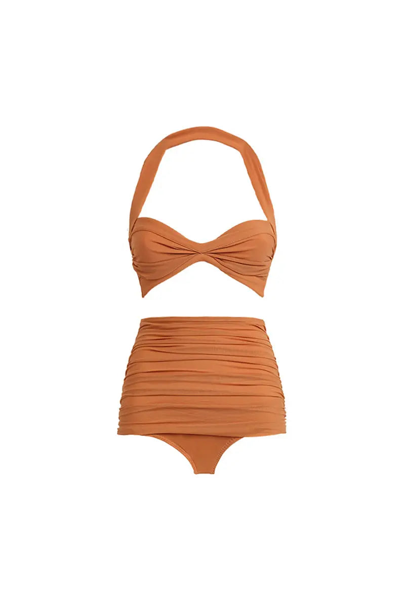Halter Mesh Patchwork Retro Two-Piece Bikini