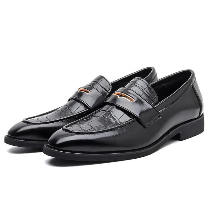 Full-Grain Leather Loafers with Croc-Embossed Texture