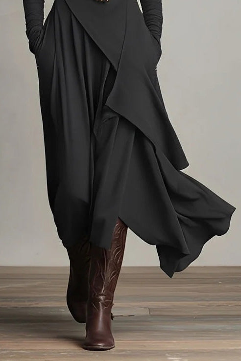 Purple High-neck Asymmetrical Pleated Maxi-Length Dress