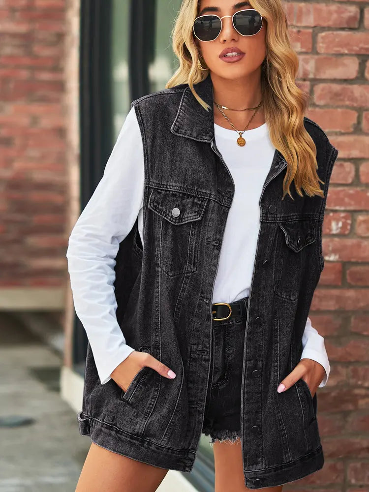Denim Vest with Relaxed Fit