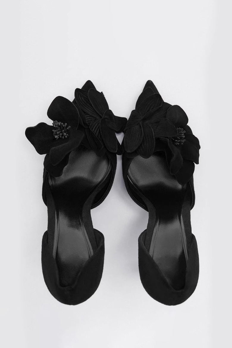 Modern Flower Embellished Pointed High Heels