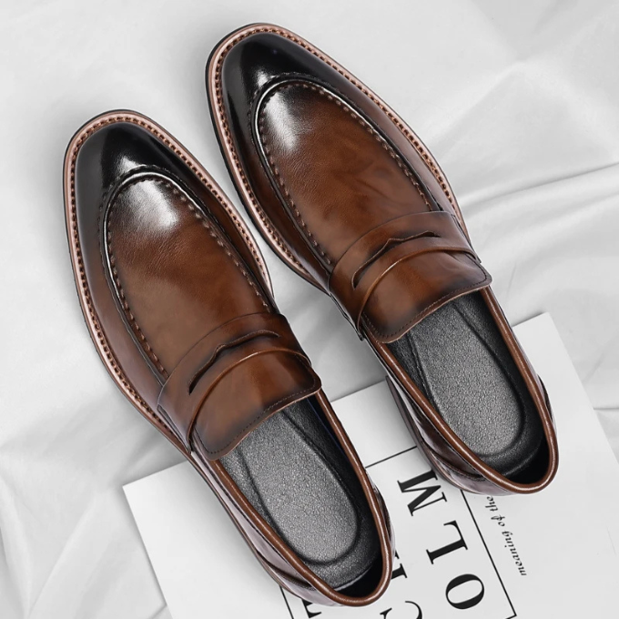 Polished Leather Penny Loafers with Penny Strap