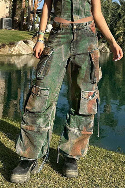 Trendy Contrast Denim Trousers