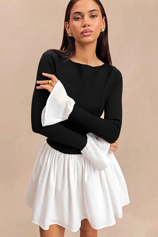 Candice Balloon Sleeves Knit Mini-Length Dress
