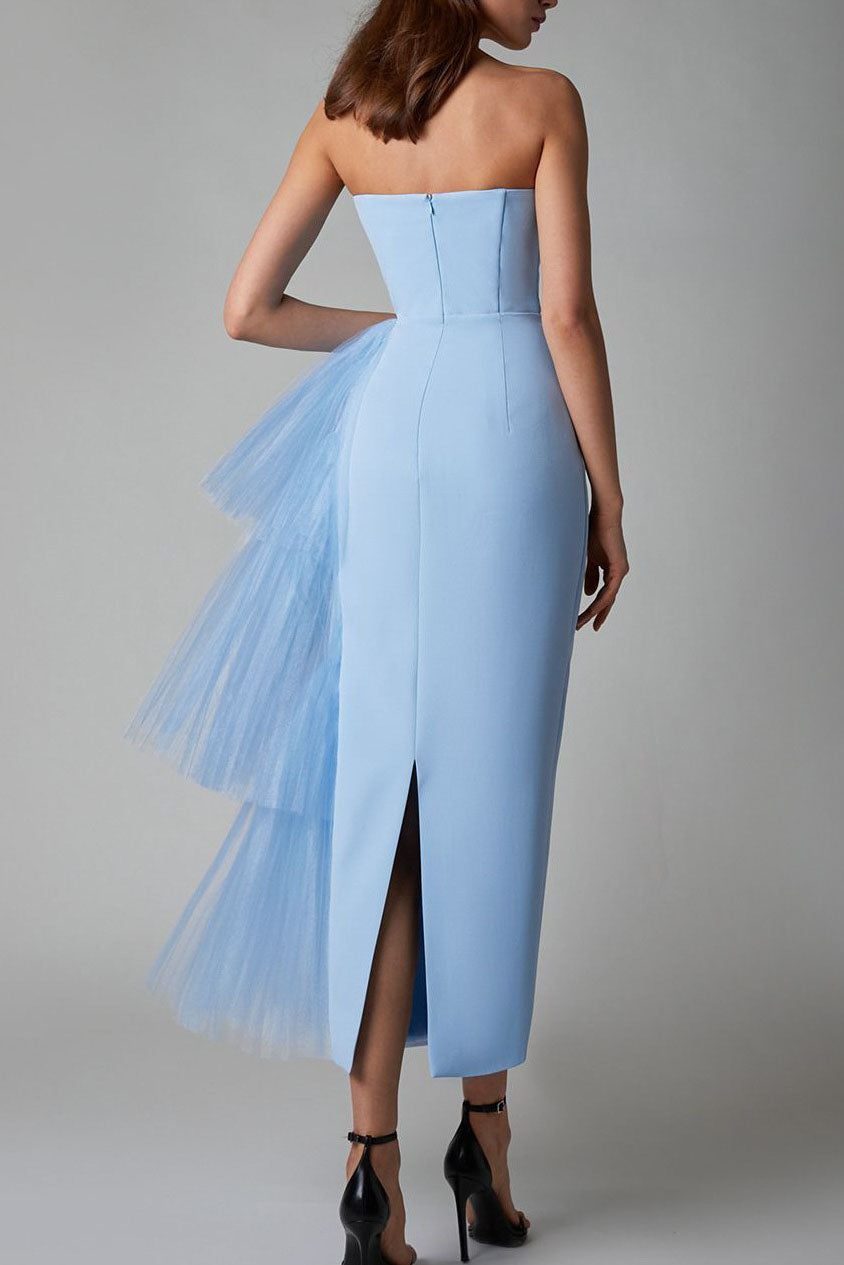Niche French Fitted Strapless Evening Maxi-Length Dress