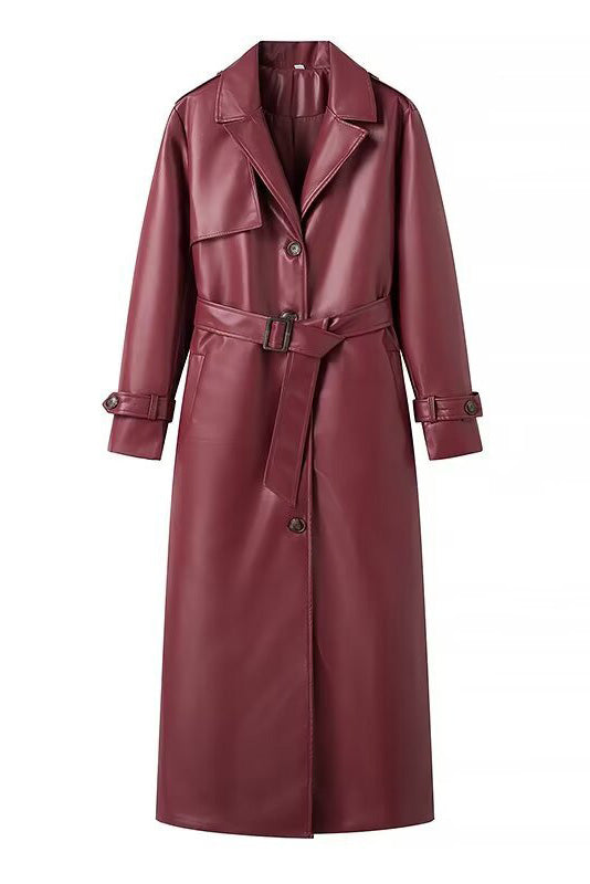 Waist-Tied City Stylish Leather Coat