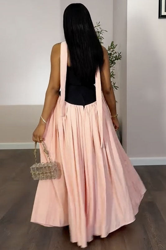 Strapless Flowy Contrast Color Maxi-Length Dress