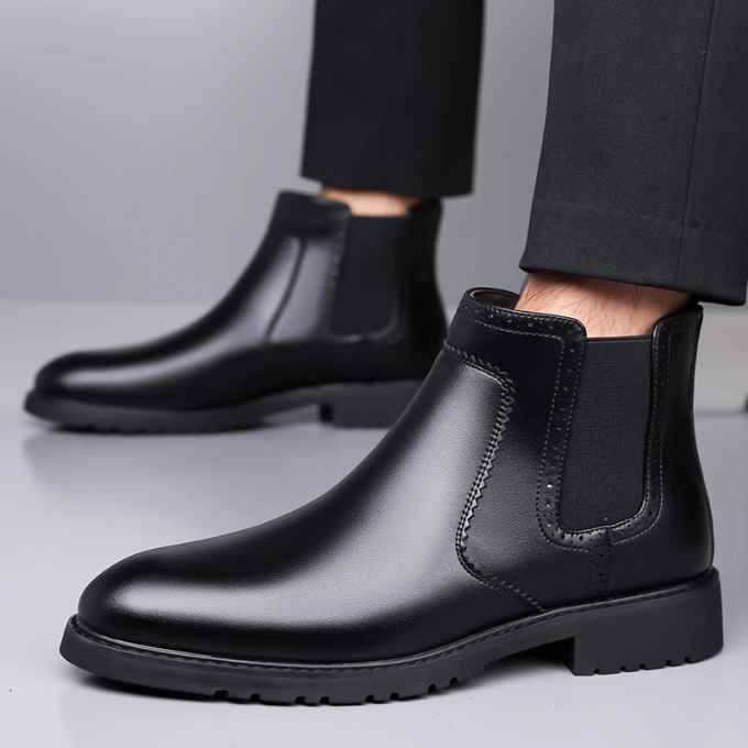 Polished Leather Chelsea Boots with Rubber Sole
