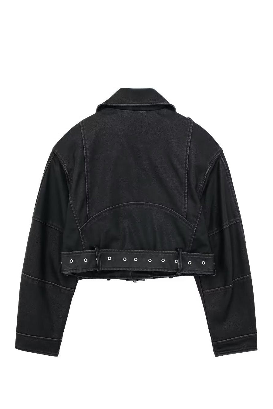 Modern Cropped leather jacket with offset zipper collar