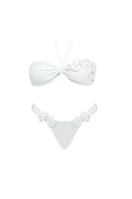 Halter Solid Flower Embellished Swimsuit