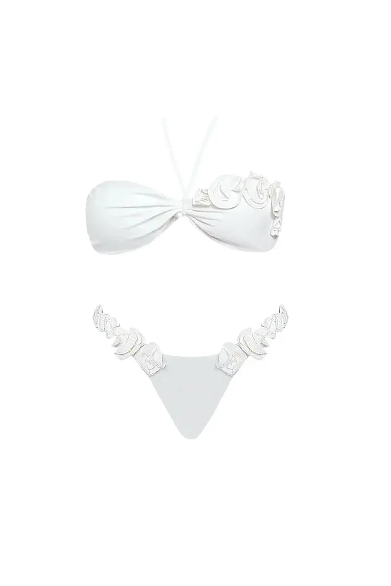 Halter Solid Flower Embellished Swimsuit
