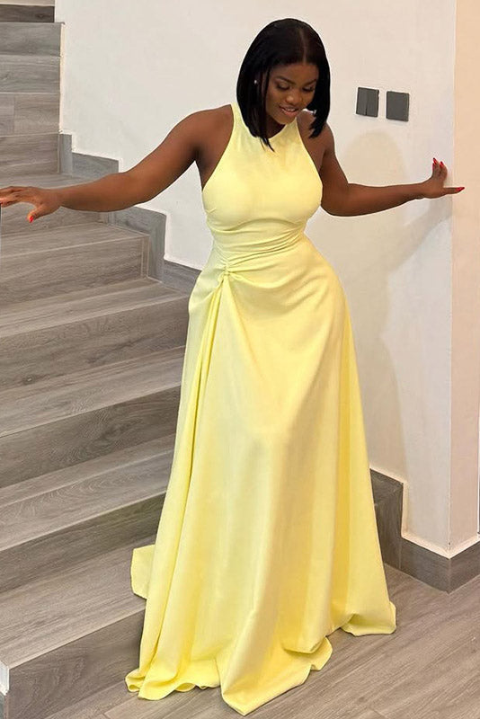 European & American Style Ruched Maxi-Length Dress