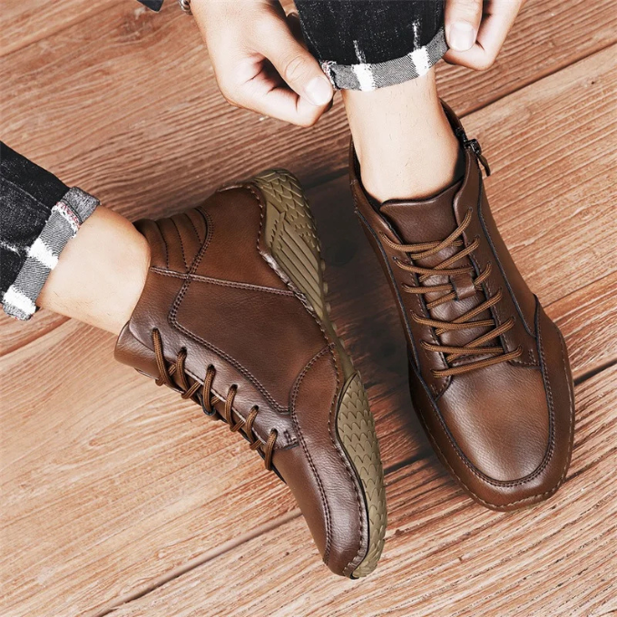 Full-Grain Leather Slip-On Shoes with Side Zipper
