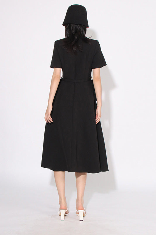 Grace Flower Applique Short Sleeve Midi-Length Dress