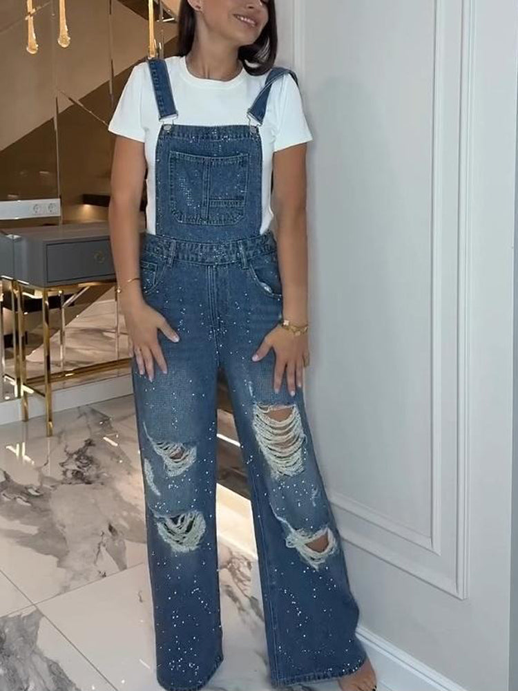 Modern Ripped Denim Overalls