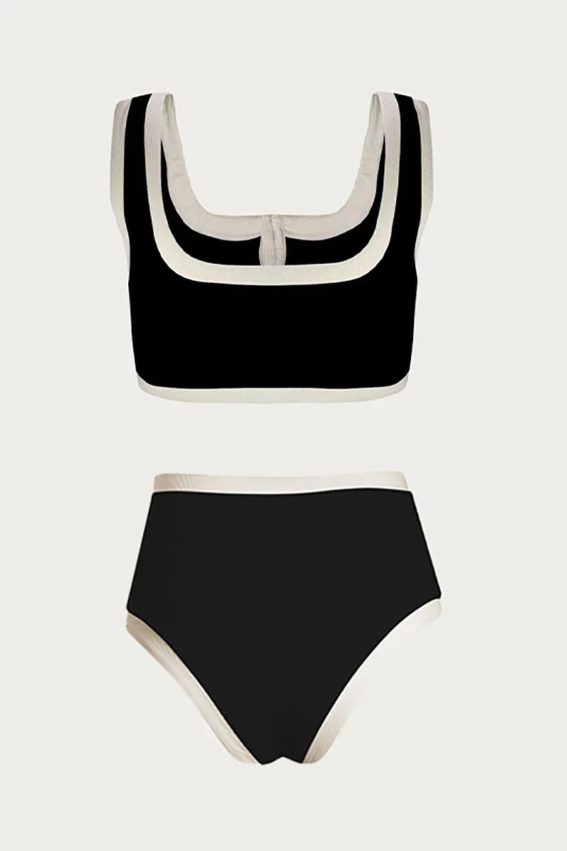 Refined Contrast Button Detail Two-Piece Swimsuit