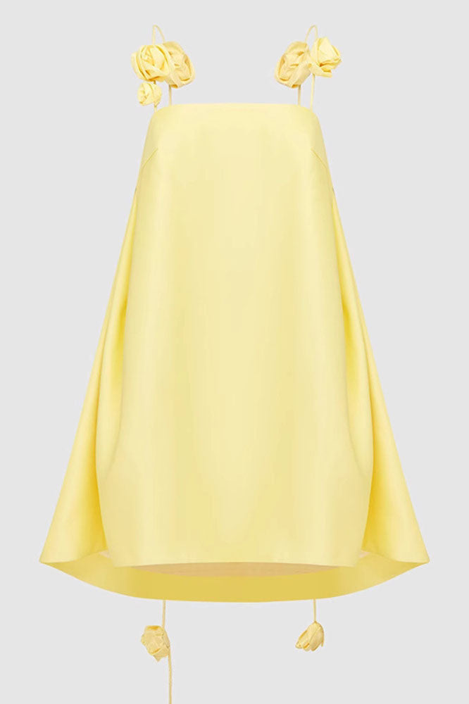 Yellow 3D Flower Loose Fit Short Dress
