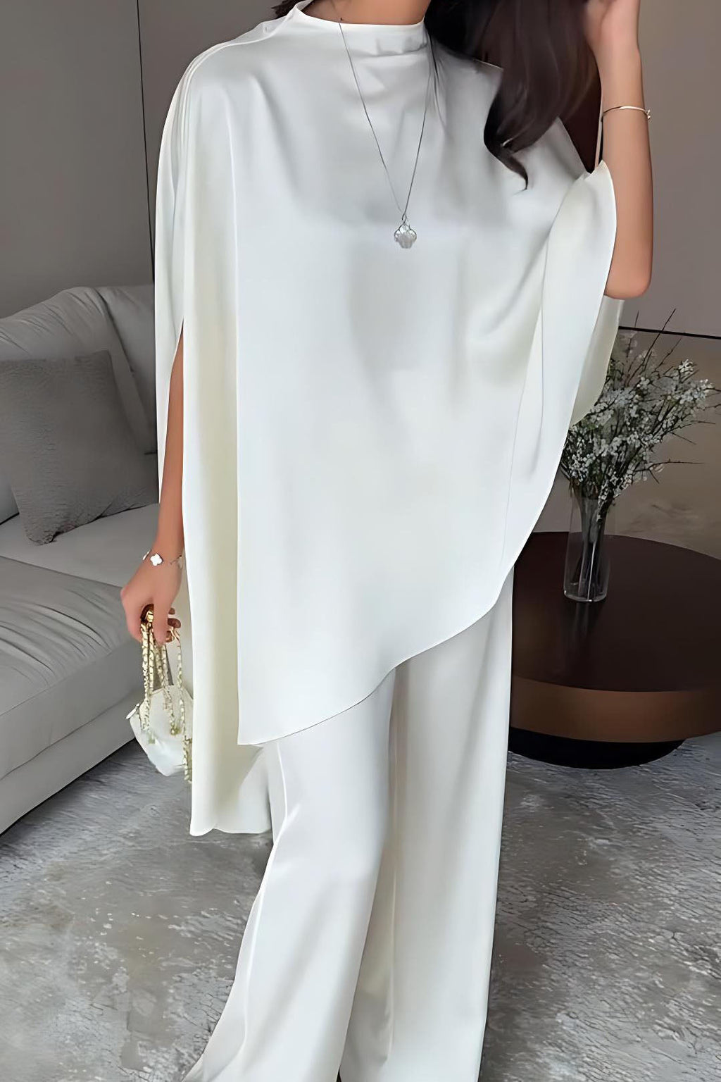 Cape Sleeve Wide-Leg Trousers Set