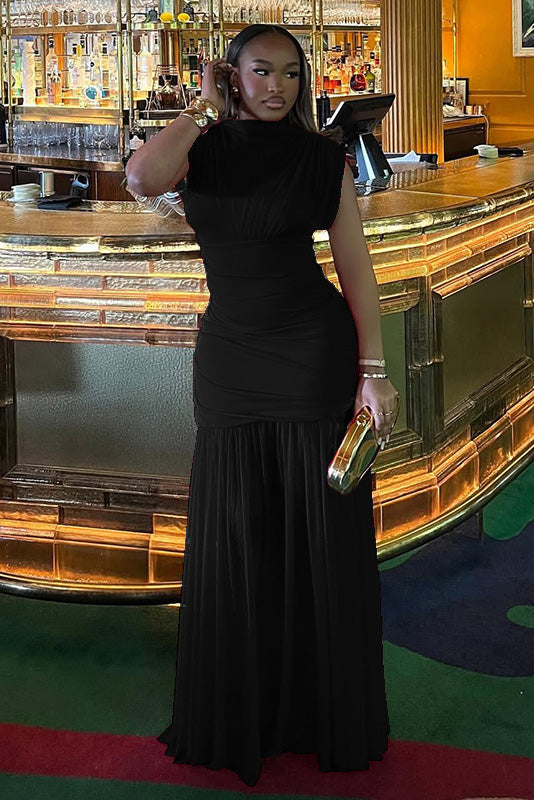 Timeless Solid Fishtail Maxi-Length Dress