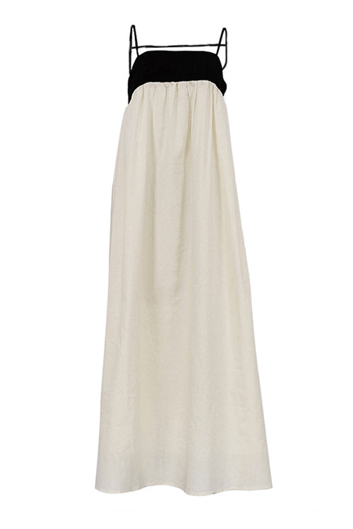 Loose Suspender Black And White Patchwork Maxi-Length Dress