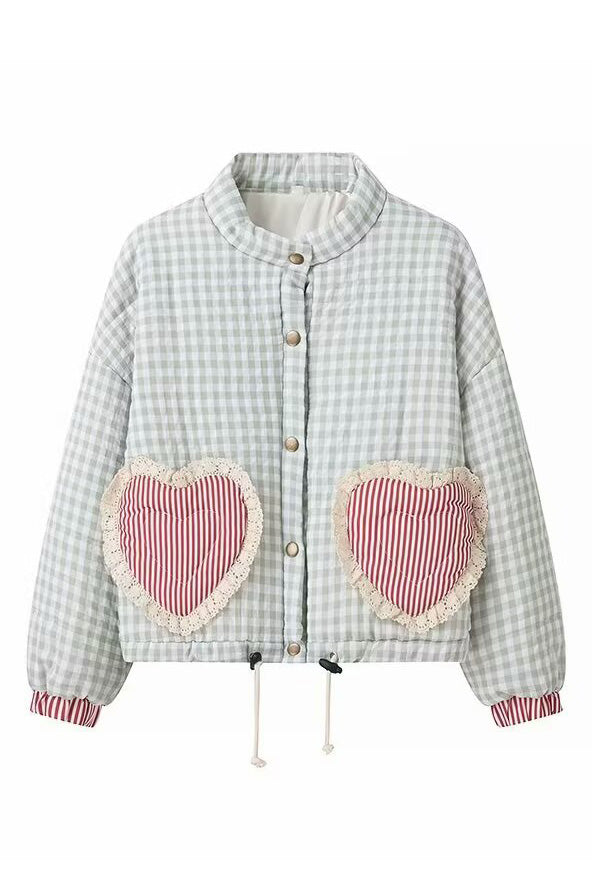 Modern Plaid Pink Heart Pocket Jacket