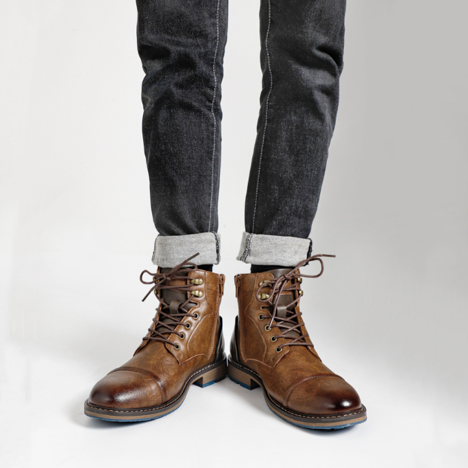 Cowhide Leather Boots with Side Zipper