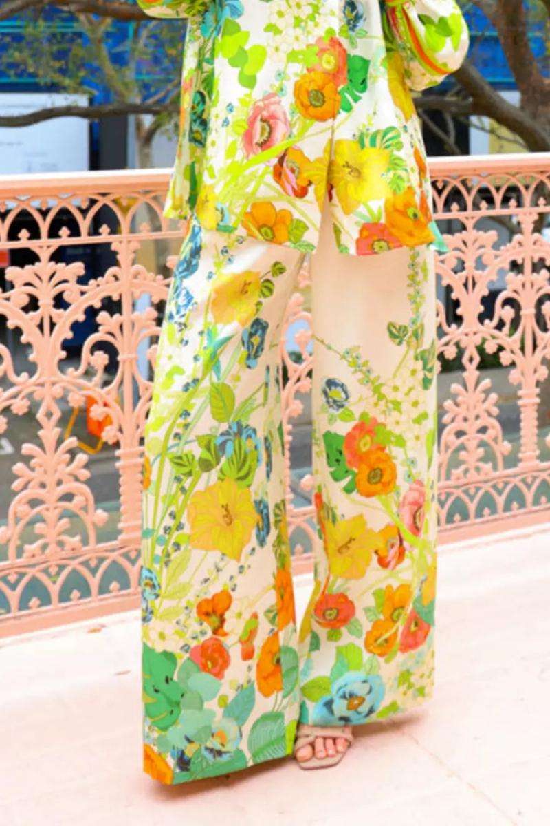 Tailored Silhouette Flower Print Trousers Set