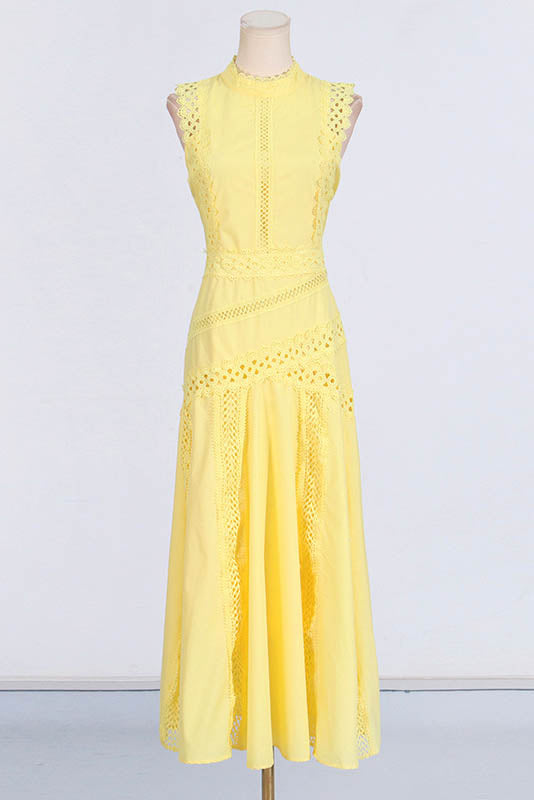 French Lace-Trimmed Sleeveless Maxi-Length Dress