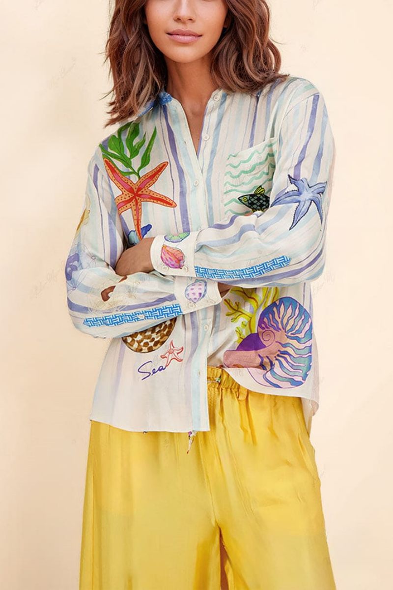 Ocean Theme Print Trousers-Set