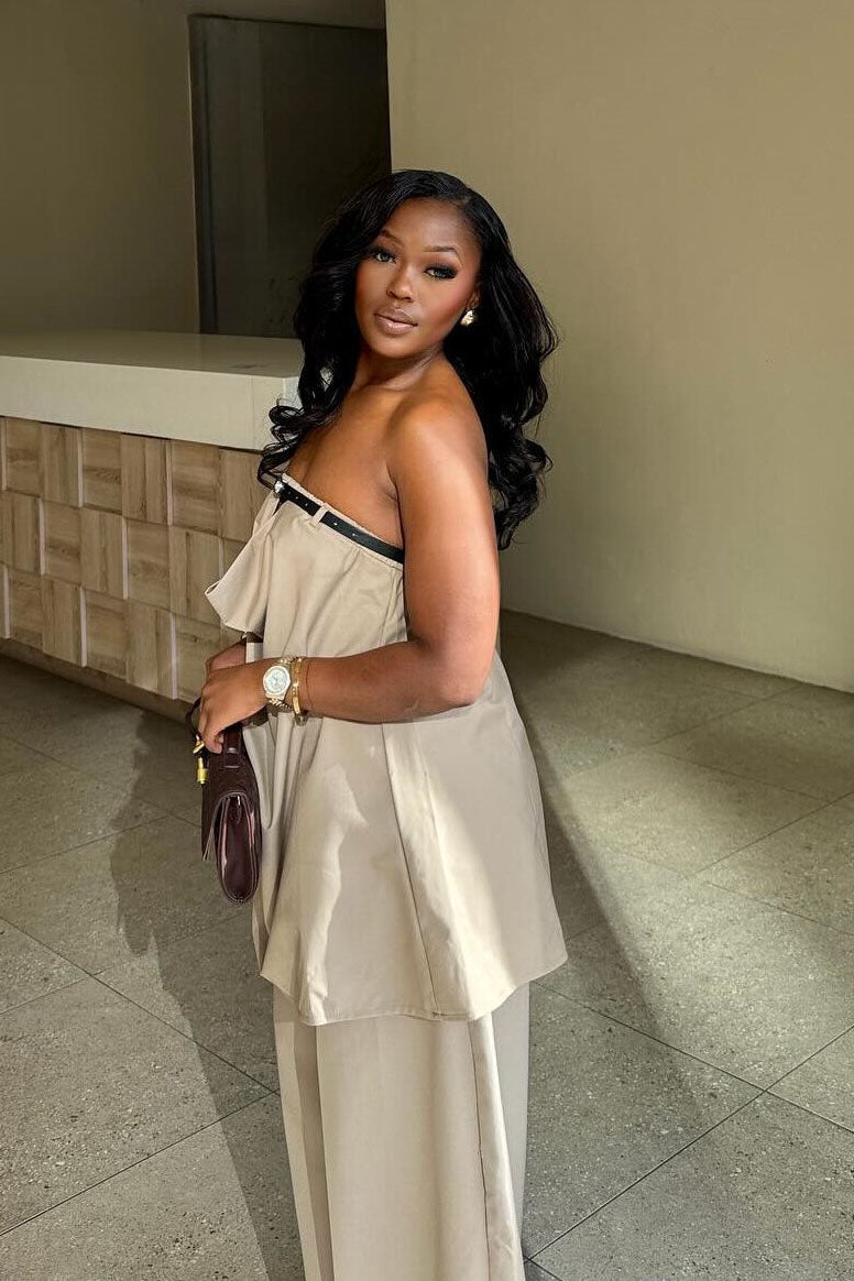 Coordinated Apricot Strapless Wide-Leg Set