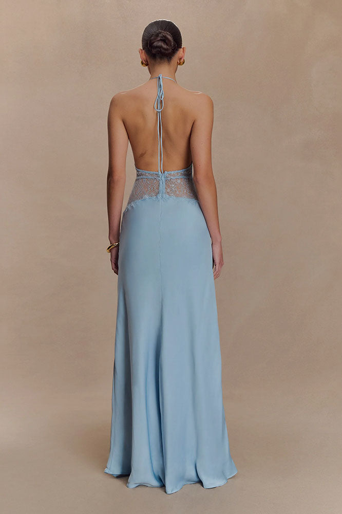Halter Patchwork Open-Back Sexy Maxi-Length Dress
