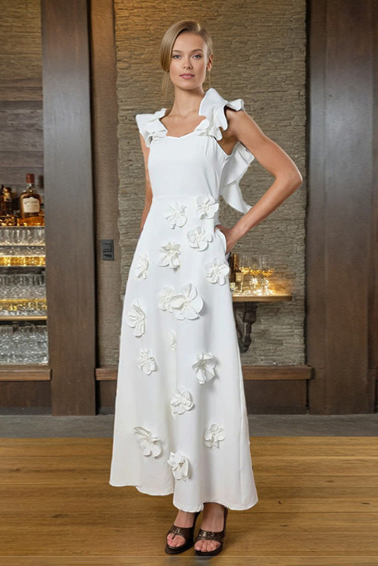 Ruffled hem Solid long dress