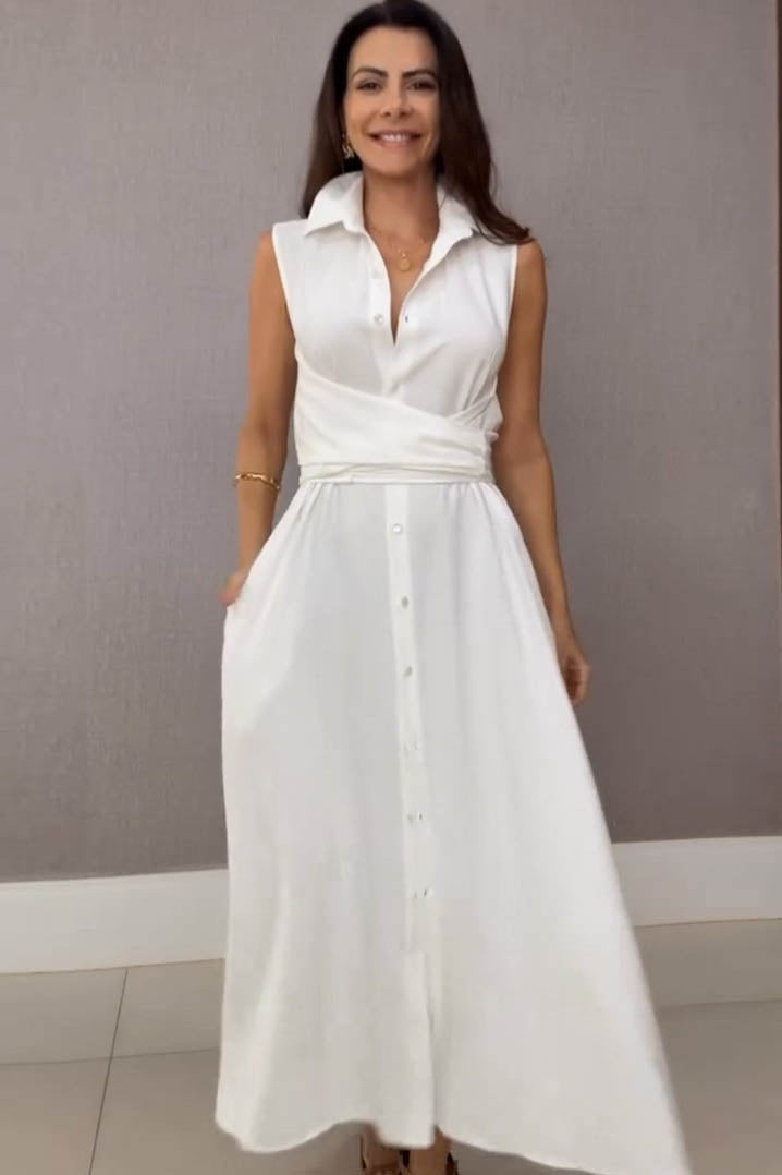 Modern Summer V-Neck Sleeveless Waist-Tie Dress