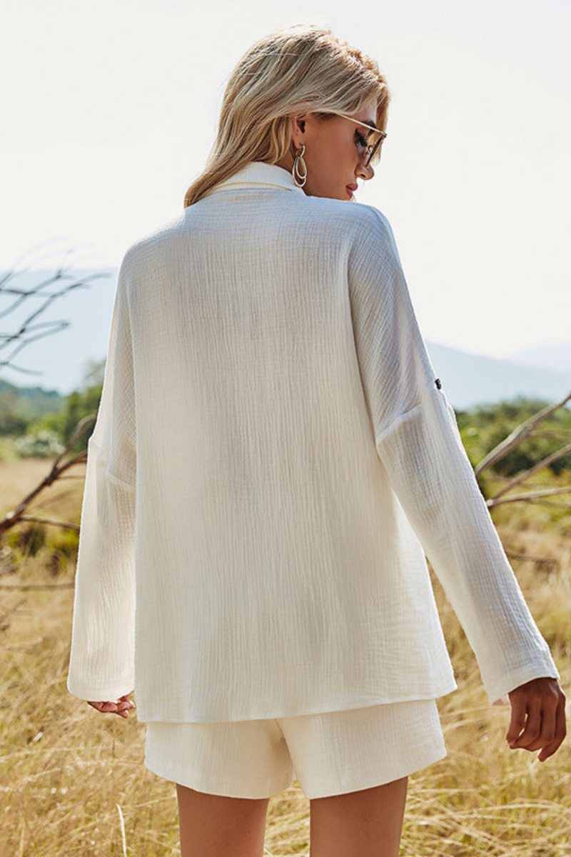 Fashion Relaxed Cotton Linen Suit Shirt Shorts