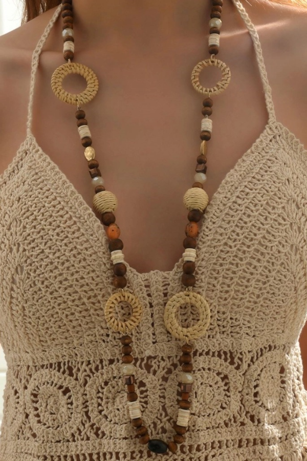 Statement Women's Fringed Beaded Stacked Necklace