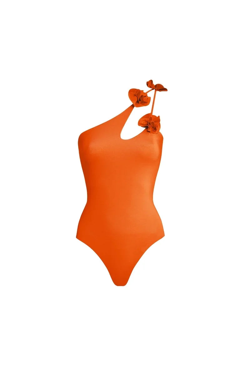 Flower One-Shoulder Cut-Out Swimwear Set