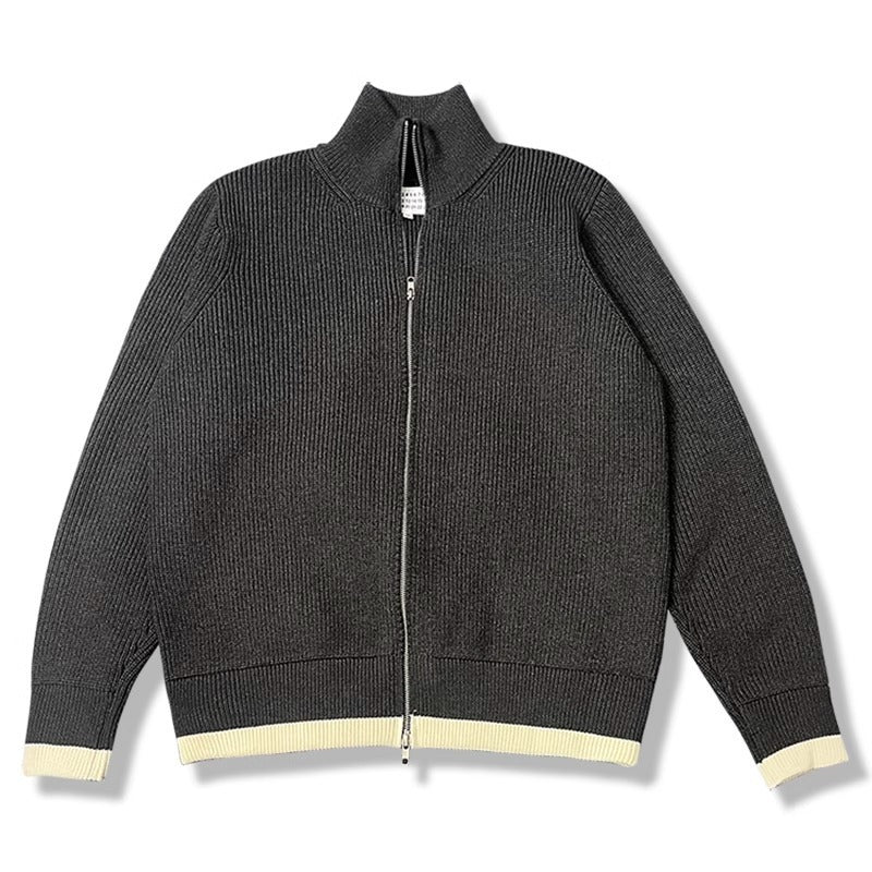 Wool Blend Cardigan with High Collar