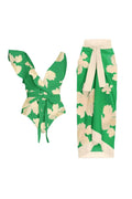 Belted Patterned Swimsuits with Wrap Skirt Set