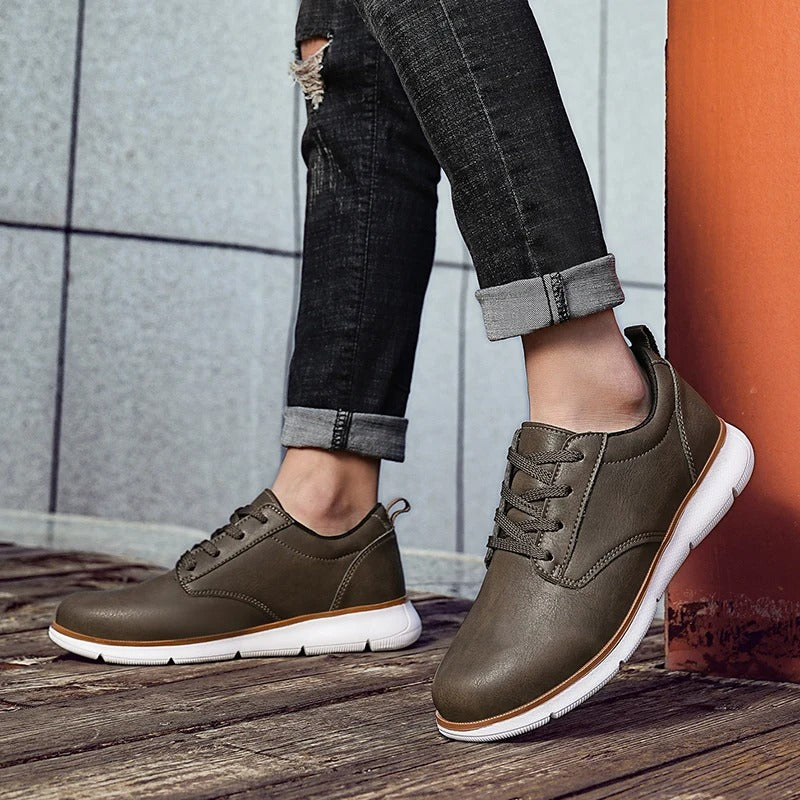 Cowhide Leather Sneakers with Cushioned Sole