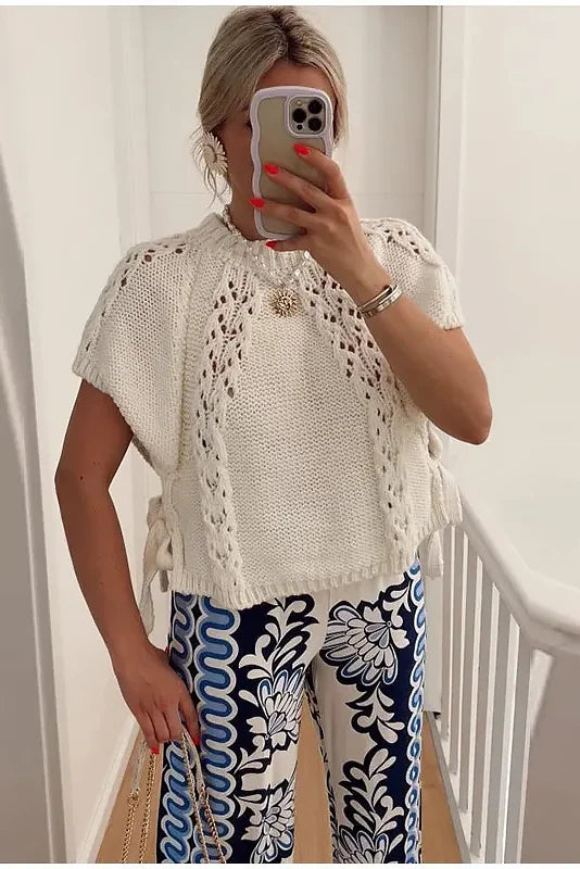 Knitted Lace-Up Hollow Women's Knit Sweater