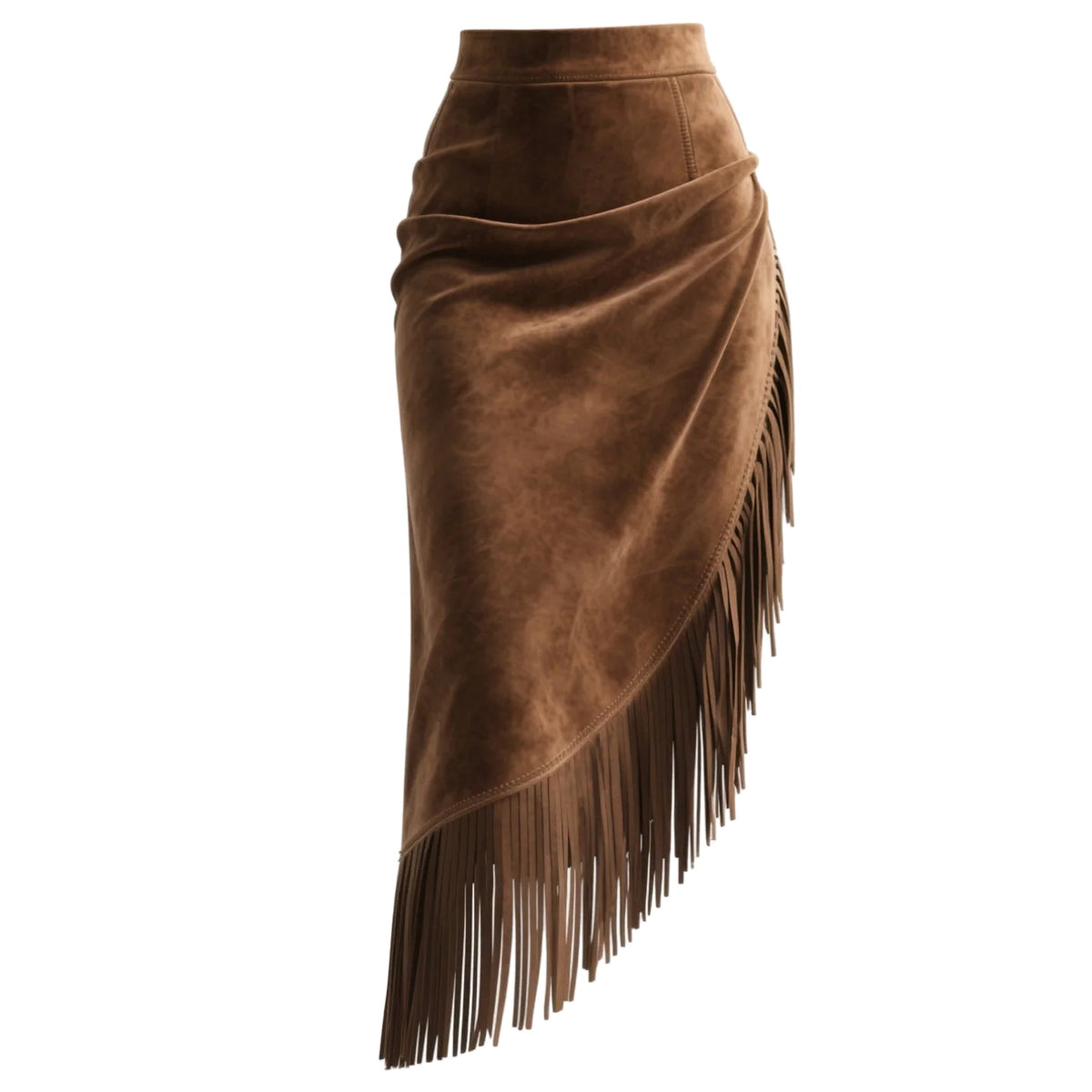 Modern Retro Western Style Irregular Design Fringed Suede Skirt