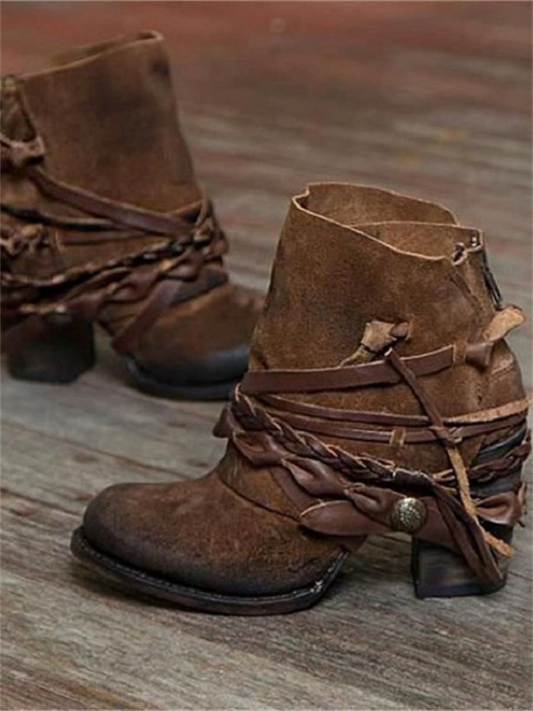 Retro Braided Laced Ankle Boots