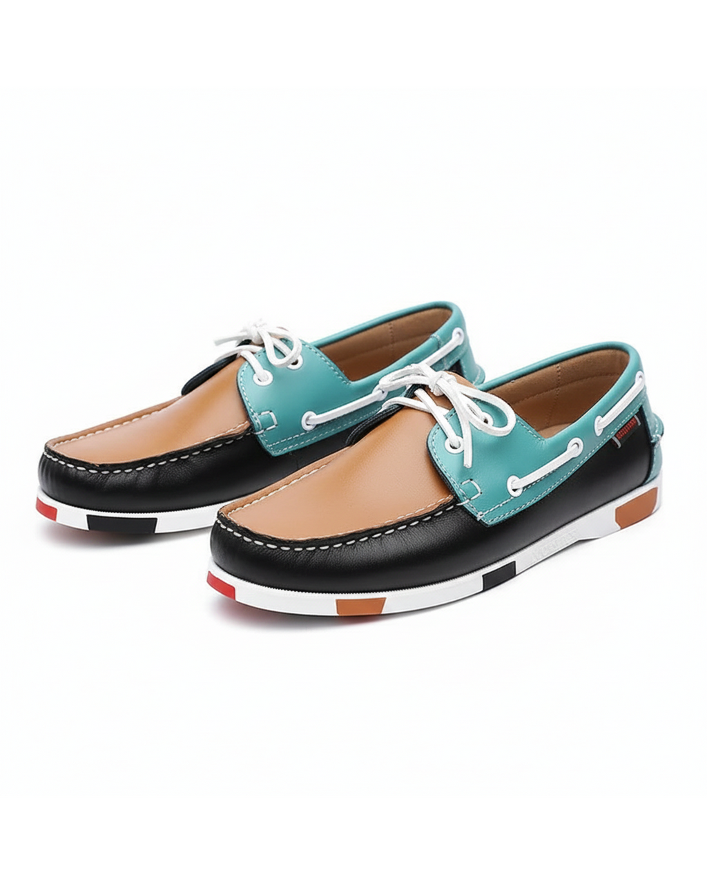Leather Loafers with Color-Block Detail