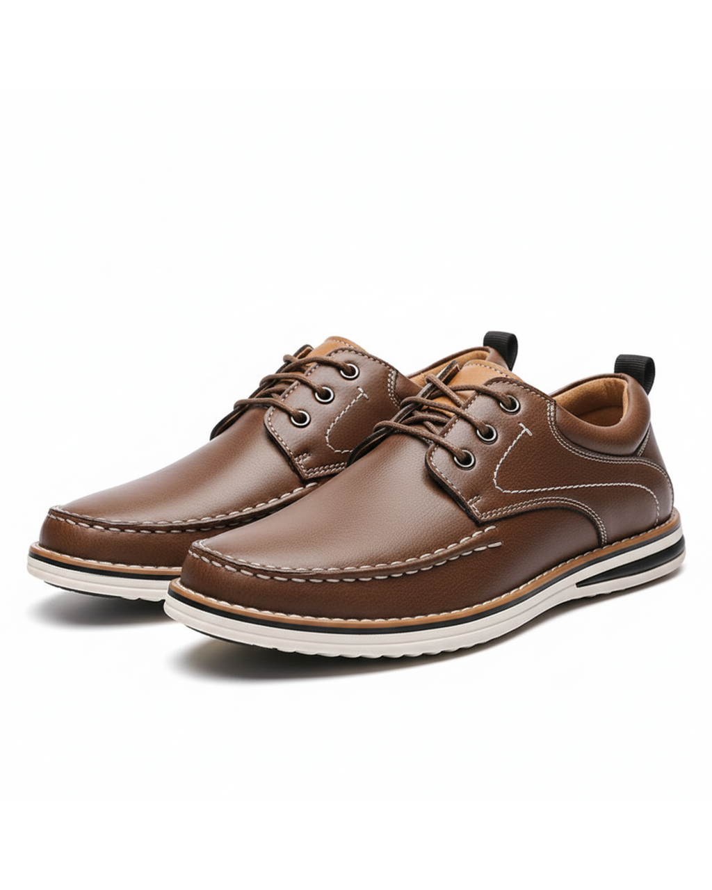 Cowhide Leather Oxford Shoes with Contrast Stitching